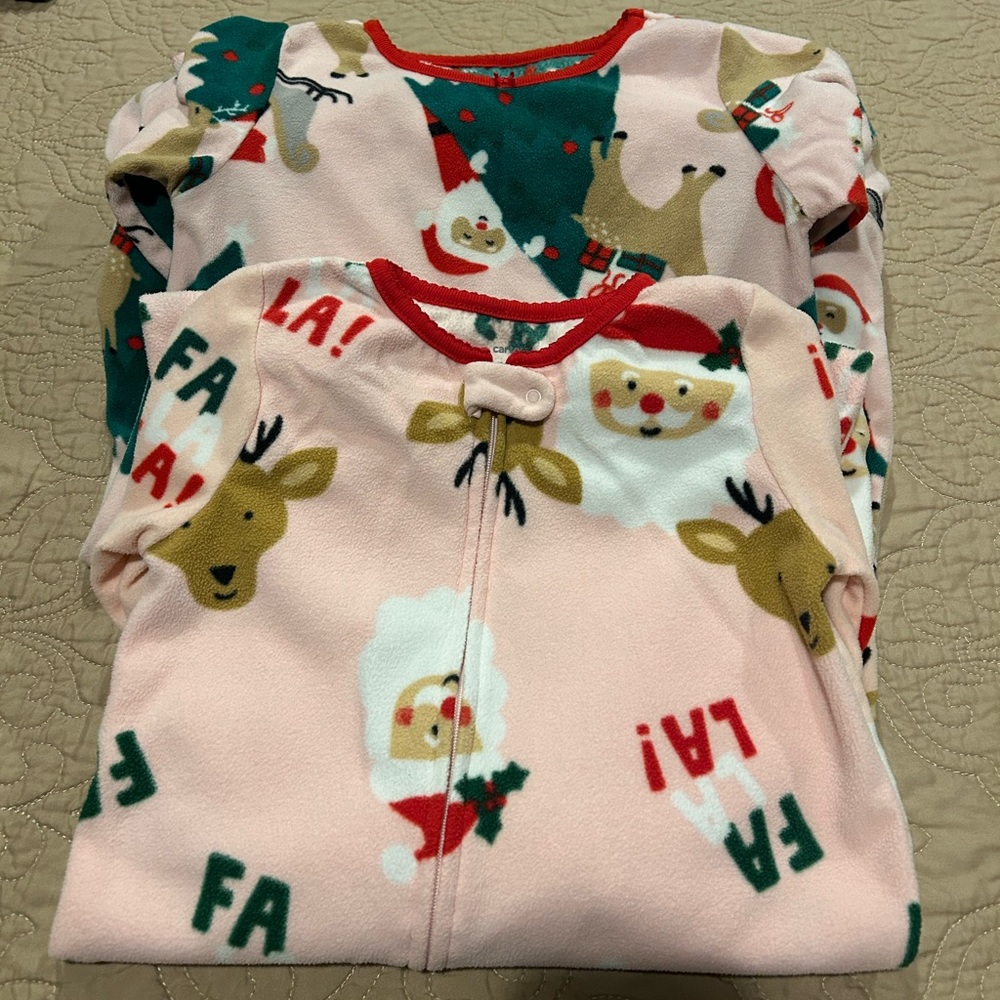 Lot of 2 Carter's Fleece Nightgown/Footie Pajamas - Christmas Theme!